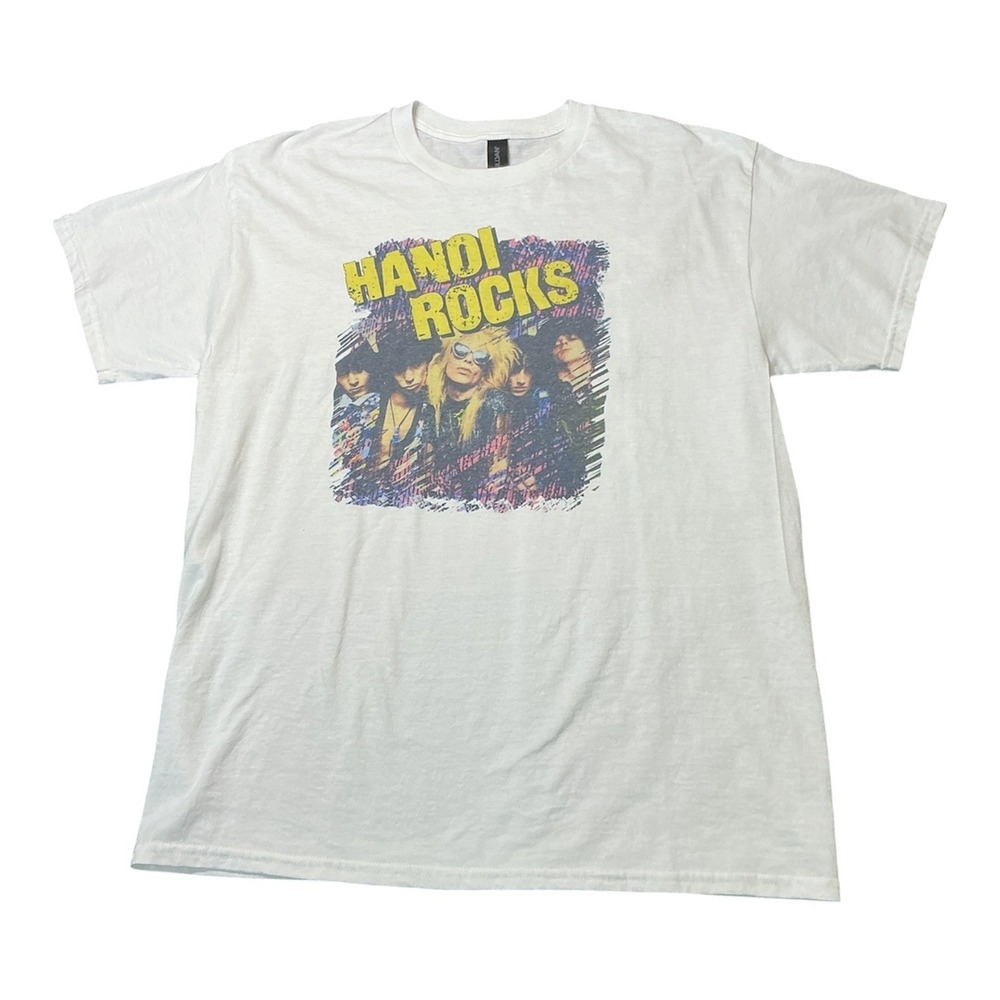 Hanoi Rocks Graphic Band T-Shirt White Gildan Mens Large Glam Rock Punk Tee